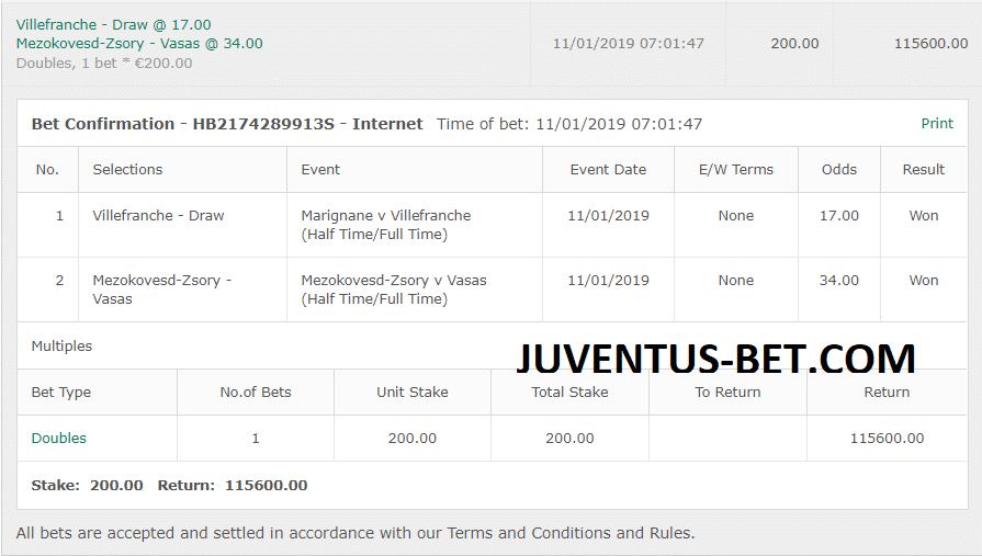 JUVENTUS-BET VIP DOUBLE FIXED MATCHES 11.01.2019