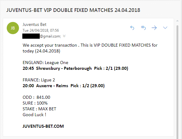 JUVENTUS BET VIP DOUBLE FIXED MATCHES 24.04.2018