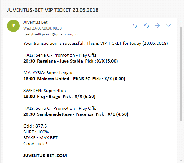 JUVENTUS-BET VIP TICKET 23.05.2018
